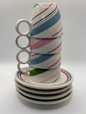 Set of 4 Starbucks Holiday 2007 Demi Espresso 3oz Coffee Cups with Saucer